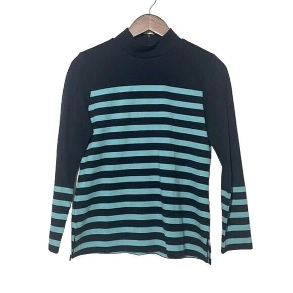 Talbots Blue Shirt Womens SP Two Toned Striped Long Sleeve Mock Neck Knit - Picture 1 of 8